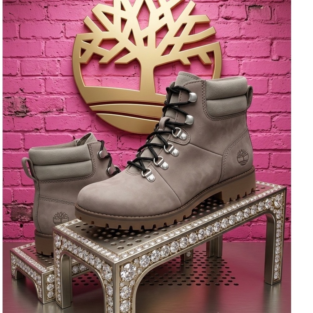 🔥Timberland Kinsley💛🩷💛6 Inch Waterproof Boots Taupe Nubuck Leather LIKENEW 6